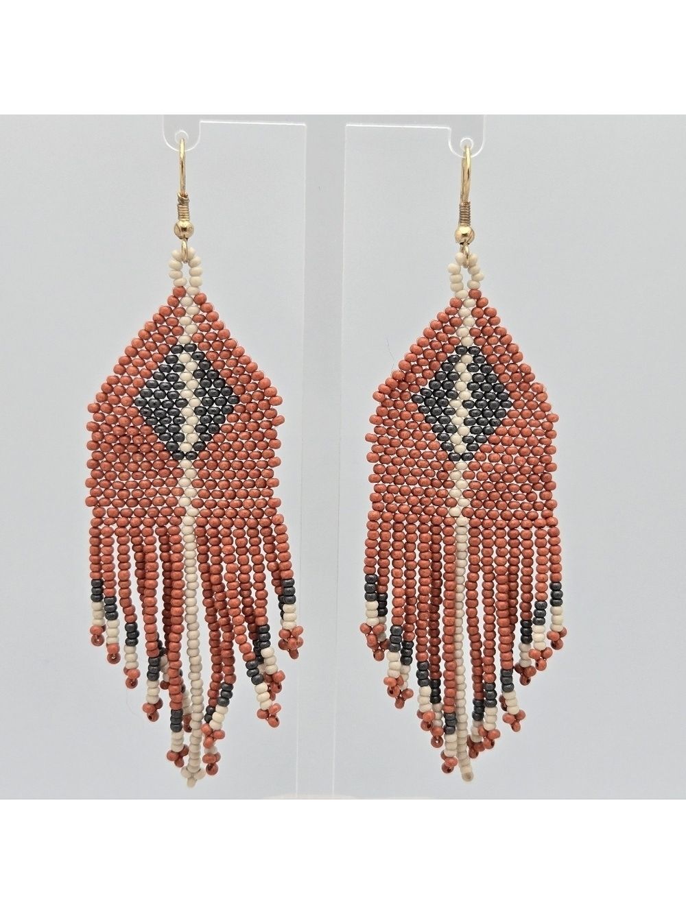 Ink + Alloy Handmade Brown Grey Beaded Fringe Designer Earrings 3.5''